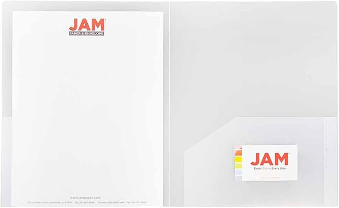 JAM PAPER Heavy Duty Plastic 2 Pocket Extra Tough School Folders - Clear - Bulk 48/Pack
