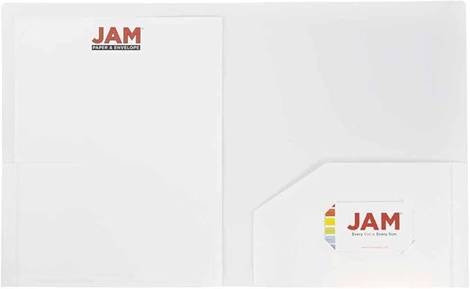 JAM PAPER Heavy Duty Plastic 2 Pocket Extra Tough School Folders - White - Bulk 144/Box