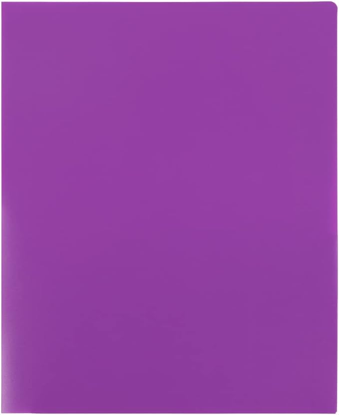 JAM PAPER Heavy Duty Plastic 2 Pocket Extra Tough School Folders - Purple - 6/Pack