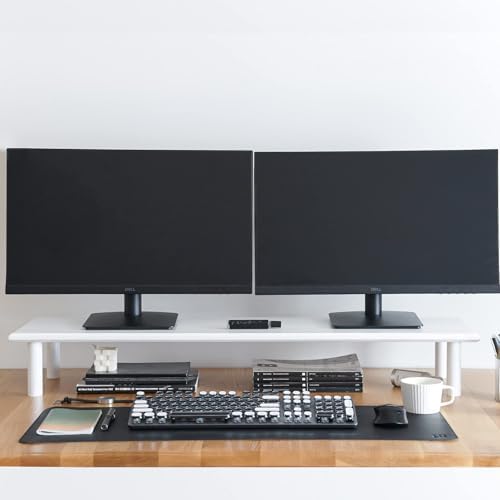 Bamboo Dual Monitor Stand Riser White, Desk Monitor Riser for 2 Monitors, Supports for PC Computer Monitor, Printer, Heavy TV Riser up to 300 lbs, White