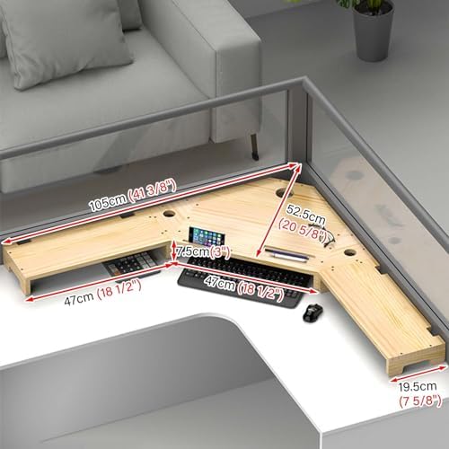 Large Corner Monitor Stand, Solid Wood Desk Organizer with Cable Management, Easy Assembly Display Rack for Office Supplies, Unfinished, 11cm Height (4 3/8in)