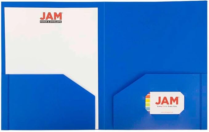 JAM PAPER Heavy Duty Plastic 2 Pocket Extra Tough School Folders - Blue - Bulk 144/Box