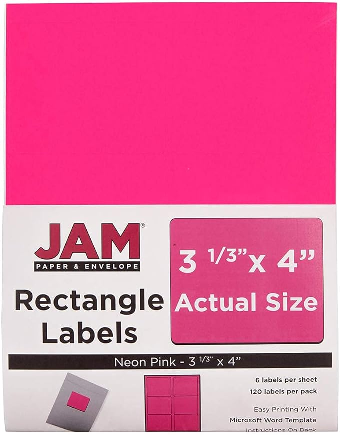 JAM PAPER Shipping Address Labels - Large - 3 1/3 x 4 - Neon Fluorescent Pink - 120/Pack