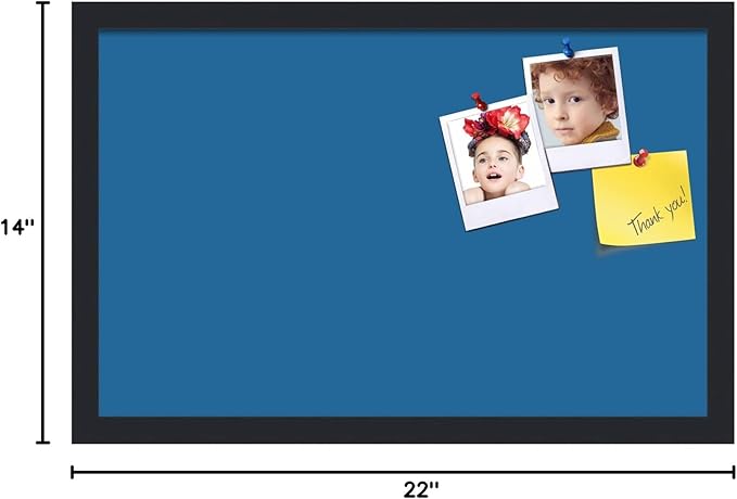 PinPix 22x14 Inch Cork Bulletin Board. This Decorative Framed Pin Board Comes with Navy Pastel Design and a Satin Black Frame. Ideal for Home Office Decor or Message Board (PinPix-1811)