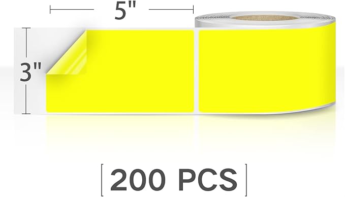 Rectangle Labels Sticker 3×5 Inch Vinyl Floor Stickers Color Coding Name Tags Roll Removable 200 PCS, Yellow