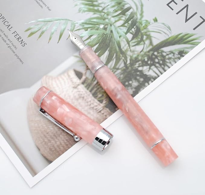 JINHAO 100 Fountain Pen with Ink Converter (Medium Nib 0.7mm, Sakura Pink with Silver Clip)