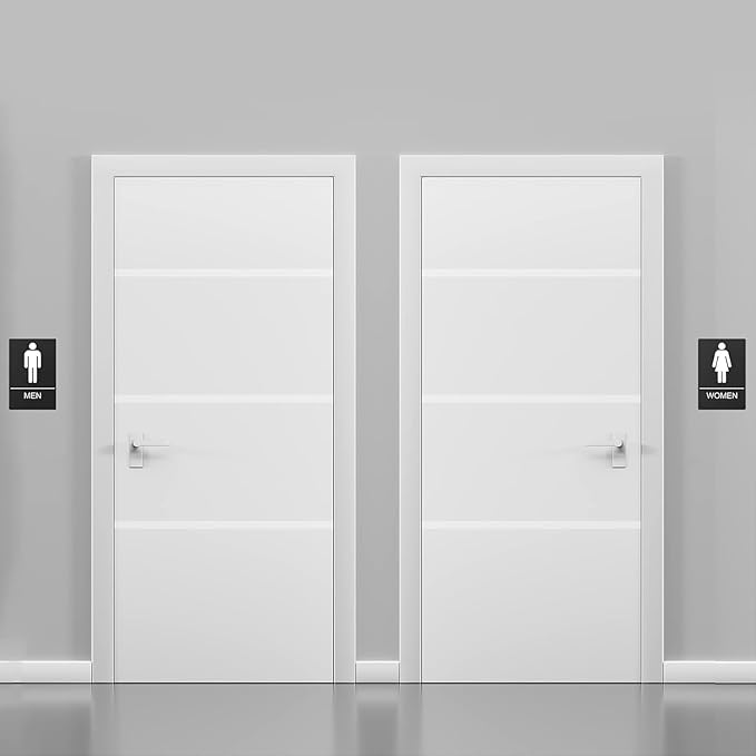 ASSURED SIGNS Bathroom Signs, Restroom Sign For Business - For Men and Women - 2 Pack - 9" by 6" - ADA Compliant with Braille - Strong Double-Sided Adhesives Included - Apply to Office, Home, Public Door/Wall