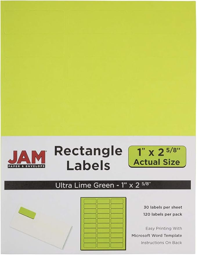 JAM PAPER Return Address Labels - Standard Mailing - 1 x 2 5/8 - Ultra Lime Green - 120 Shipping Labels/Pack