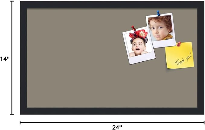 PinPix 24x14 Inch Cork Bulletin Board. This Decorative Framed Pin Board Comes with Pewter Design and a Satin Black Frame. Ideal for Home Office Decor or Message Board (PinPix-1812)