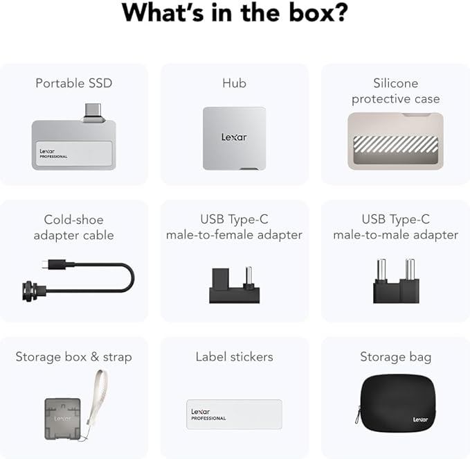 Lexar 1TB Professional Go Portable SSD w/Hub, Supports Apple 4K 60fps ProRes, Up to 1050MB/s, USB 3.2 Gen 2, Rugged, IP65, Ultracompact, Compatible w/iPhone 15/16, External SSD (LSL400S001T-RNSNU)