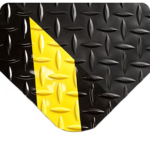 Wearwell 414.1516x3x65CHV Diamond-Plate SpongeCote UltraSoft Mat, 65' Length x 3' Width x 15/16" Thick, Black with Chevron