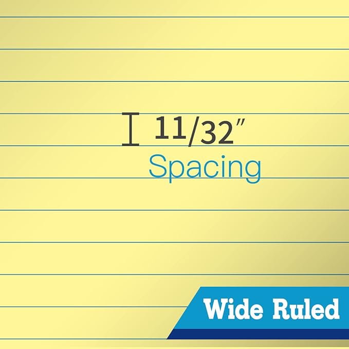 Legal Pad 8.5"x14" Note Pad,Wide Ruled Writing Pad,Canary Paper,6 Pack,50 Sheets Per Pad,Micro perforated Notepad,Made in the USA
