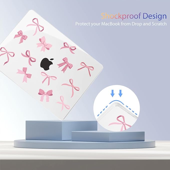 Teryeefi for MacBook Pro Case 13 inch 2024 2022-2016 Release fits Model A2338 M2 M1/A2289/A2251/A2159/A1989/A1706, Design Hard Shell for MacBook Pro 13 inch with Keyboard Cover,Cute Pink Bows