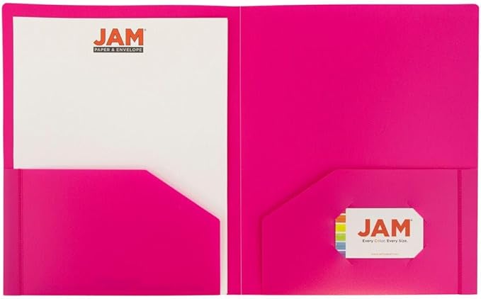 JAM PAPER Heavy Duty Plastic 2 Pocket Extra Tough School Folders - Fuchsia Hot Pink - 3/Pack