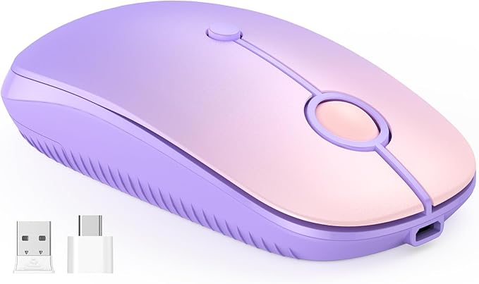 VssoPlor Type C Wireless Mouse, USB C MacBook Wireless Mouse Dual Mode 2.4G Cordless Mice with Nano USB and Type C Receiver Compatible with PC, Laptop, MacBook, ipad-Gradient Purple