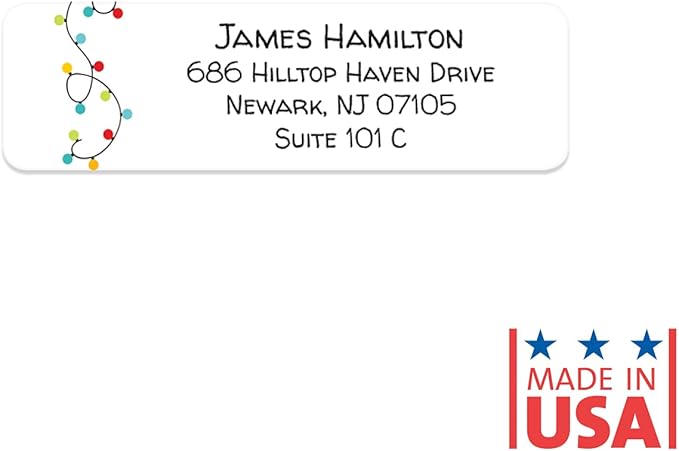 Christmas String Lights Rolled Address Label/Roll of 250 Holiday Personalized Address Labels/Designer Return Address Stickers in Elegant Plastic Dispenser