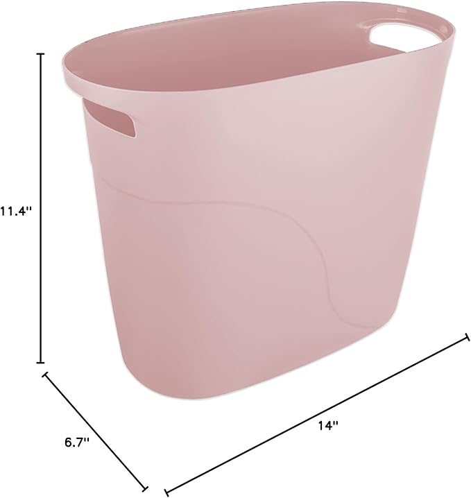 JiatuA Plastic Small Trash Can Slim Waste Basket with Handles 3.2 Gallon Narrow Garbage Container Bin for Bathroom, Bedroom, Kitchen, Home Office Under Desk, Dorm, Laundry Room, Kids Room, Pink