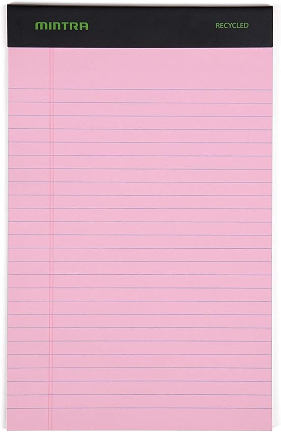 Mintra Office Legal Pads, ((Basic 6pk - (Pastel Set #3), 5in x 8in, Narrow Ruled)) - Includes 2 Blue Writing Pads, 2 Pink Writing Pads and 2 Green Writing Pads