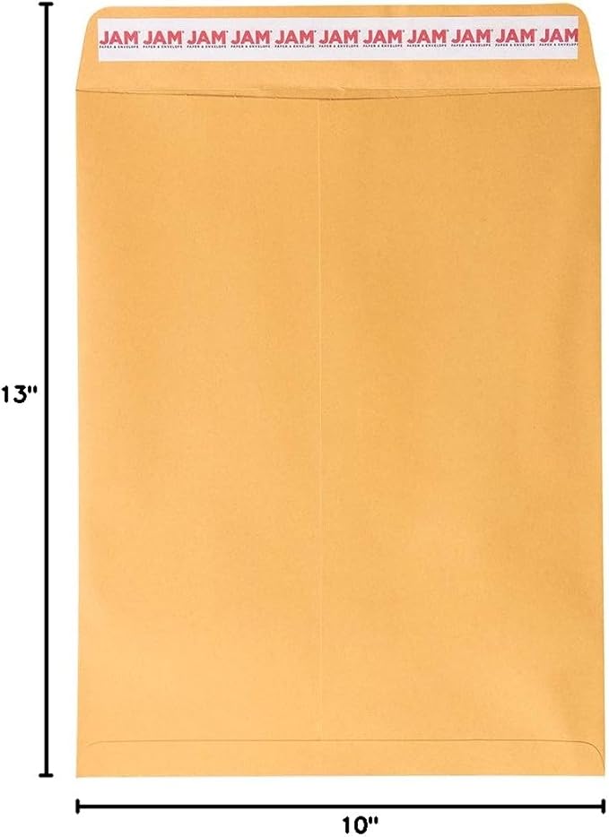 JAM PAPER 10 x 13 Open End Catalog Premium Envelopes with Peel and Seal Closure - Brown Kraft Manila - 50/Pack