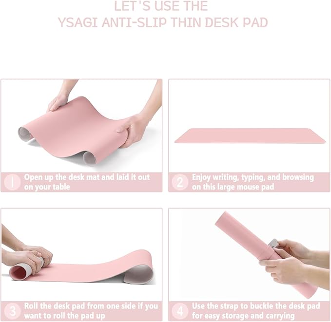 Non-Slip Leather Desk Pad L Size, Waterproof Laptop Computer Desk Keyboard Mat, Table Protector Blotter Mat, Large Mouse Pad for Office/Work/Home/Decor(Pink, 35.4" x 17")