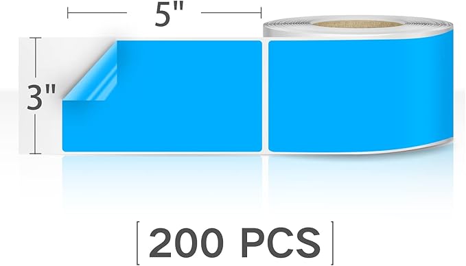 Rectangle Labels Sticker 3×5 Inch Vinyl Floor Stickers Color Coding Name Tags Roll Removable 200 PCS, Fluorescent Blue