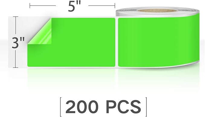 Rectangle Labels Sticker 3×5 Inch Vinyl Floor Stickers Color Coding Name Tags Roll Removable 200 PCS, Fluorescent Green
