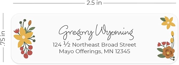 Retro Floral Rolled Address Labels/Roll of 250 Personalized Return Address Labels/Designer Return Address Stickers in Elegant Plastic Dispenser