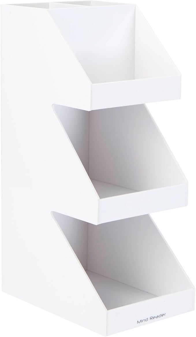 Mind Reader Coffee Tea Utensil and Condiment Station, Countertop Organizer, Coffee Bar, Kitchen, 6"L x 9"W x 16"H, White