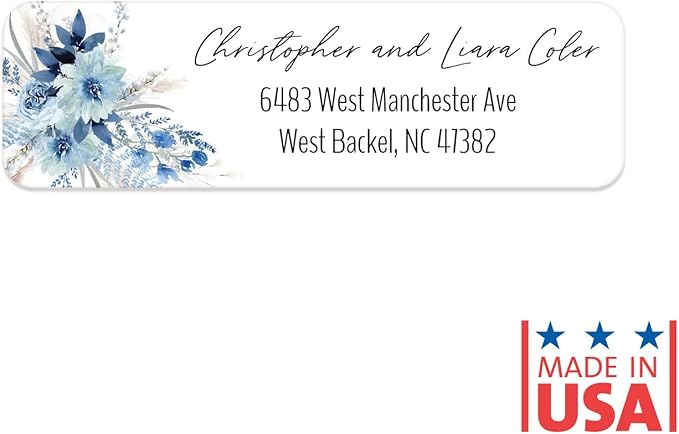 Blue Floral Rolled Address Labels / 250 Personalized Return Address Labels/Designer Address Stickers in Elegant Plastic Dispenser