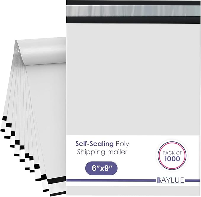 White Small Poly Mailers 6x9 Inch | Strong Adhesive Self-Seal mailer Bags | Tamper, Tear,Water Resistant Shipping Envelopes | Thick Strong Material Polymailer Bags Clothing Bag | 1000 Pack Bulk