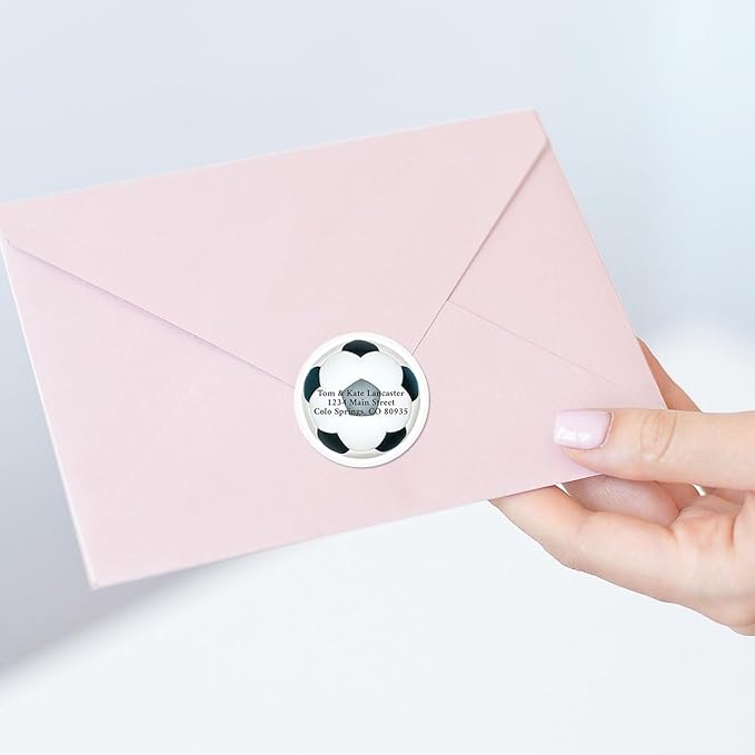 Soccer Ball Personalized Diecut Return Address Labels- Set of 144, 1-1/2" x 1-1/2" Self-Adhesive, Flat-Sheet Labels, by Colorful Images