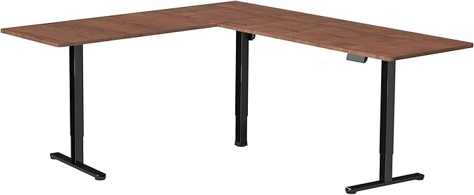 VIVO Electric Corner L-Shaped 75 x 63 in Standing Desk, Memory Height Adjustment, Dark Walnut Top Black Frame, DESK-E3CTD-75