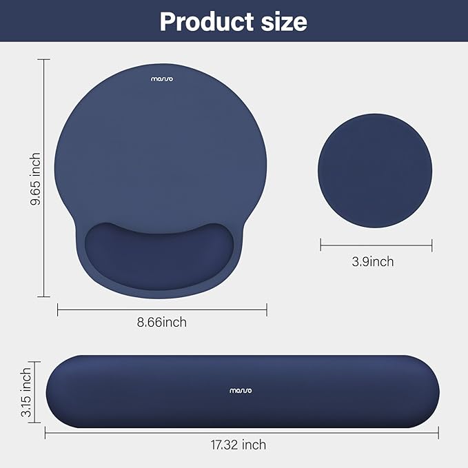 MOSISO Wrist Rest Support for Mouse Pad&Keyboard Set, Circle Curved Ergonomic Mousepad&Coaster Non-Slip Base Home/Office Pain Relief&Easy Typing Pad with Soft Cloth&Silicone Lining, Navy Blue