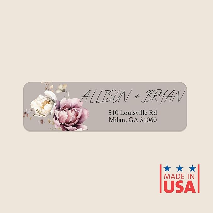 Taupe Watercolor Floral Rolled Address Labels / 250 Personalized Return Address Labels/Designer Address Stickers in Elegant Plastic Dispenser