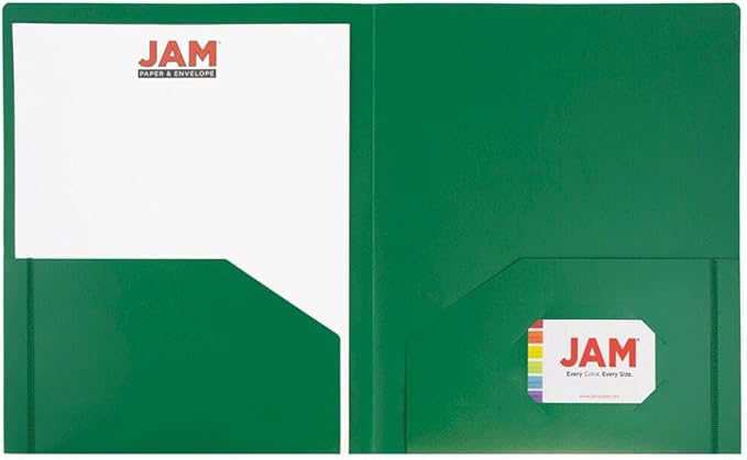 JAM PAPER Heavy Duty Plastic 2 Pocket Extra Tough School Folders - Green - Bulk 144/Box