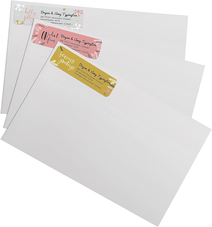 Colorful Holiday Sayings Rolled Address Label/Roll of 250 Adorable Christmas Personalized Address Labels/Designer Return Address Stickers in Elegant Plastic Dispenser