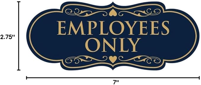 Designer EMPLOYEES ONLY Sign | Easy Installation | Office or Business Signs | Workplace Safety - Blue/Gold - Medium (1 Pack)