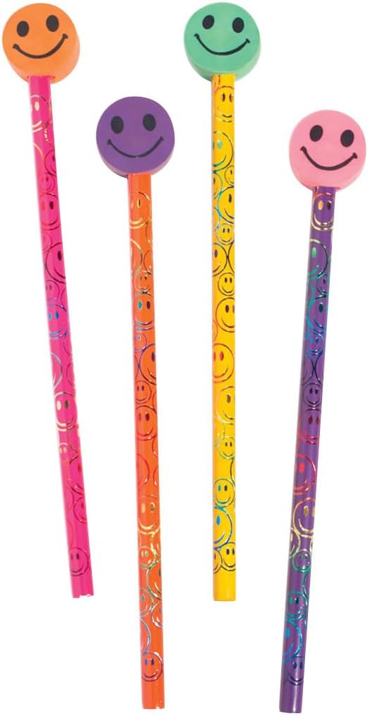 Anderson's Smiley Face Pencils and Erasers Tub, Set of 36, School Supplies, Classroom Supplies, Writing