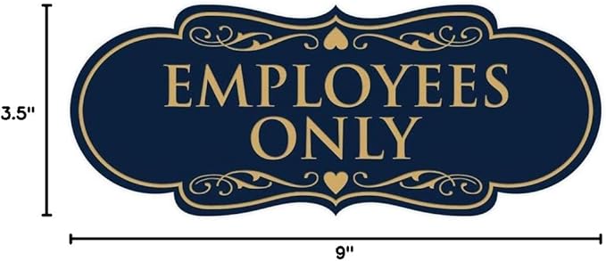 Designer EMPLOYEES ONLY Sign | Easy Installation | Office or Business Signs | Workplace Safety - Blue/Gold - Large (1 Pack)