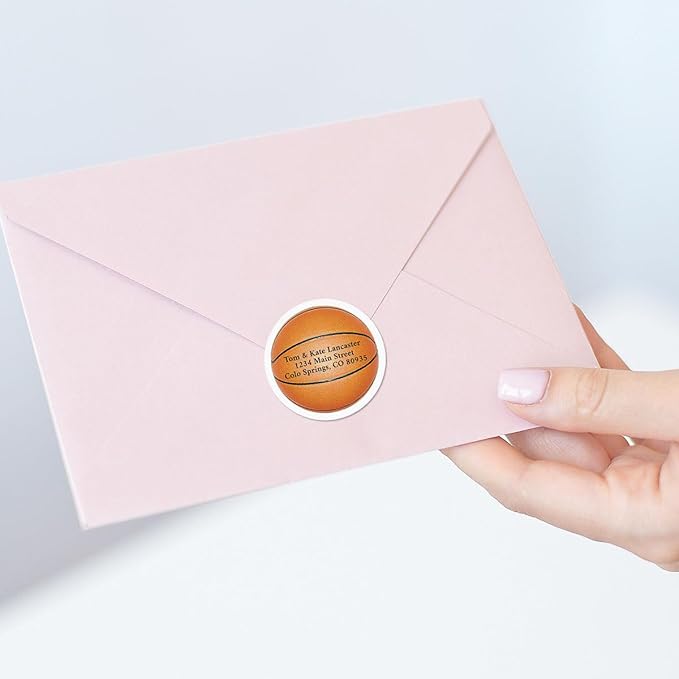 Basketball Personalized Diecut Return Address Labels- Set of 144, 1-1/2" x 1-1/2" Self-Adhesive, Flat-Sheet Labels, by Colorful Images