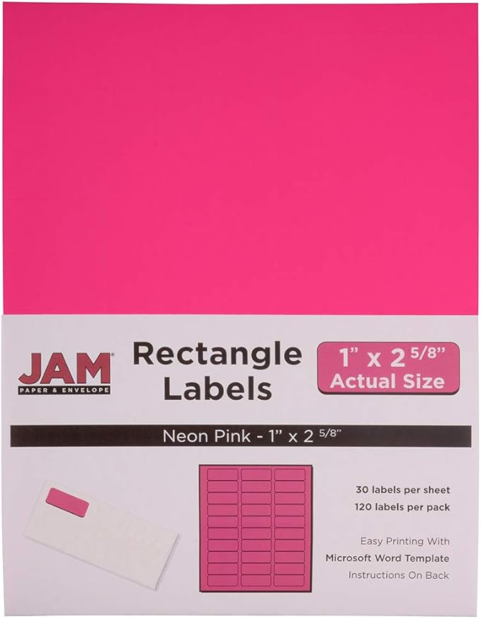 JAM PAPER Return Address Labels - Standard Mailing - 1 x 2 5/8 - Neon Pink - 120 Shipping Labels/Pack
