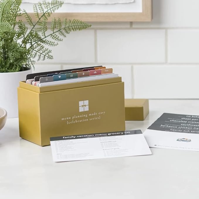 Meal Planner with 72 Recipe Cards (Celebration Menu) - Weekly Menu Planner | Sturdy Recipe Box | 12 Reusable Grocery Shopping Lists | 5 Blank Recipe Cards | Recipe Card Protector | Recipe Ideas