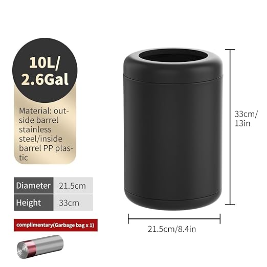 Black Metal Trash can,10L/2.6GAL,Open Top Wastebasket Bin,Garbage Can for Bathroom,Living Room,Office,Kitchen,Bedroom,Hotel (Black)