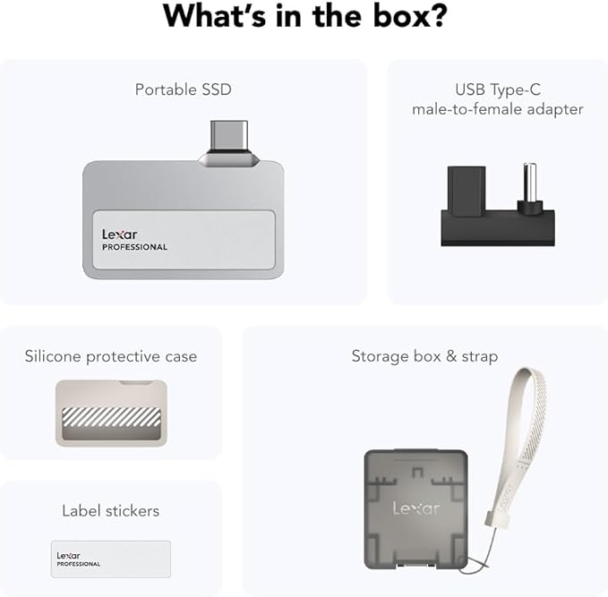 Lexar 2TB Professional Go Portable SSD, Supports Apple 4K 60fps ProRes, Up to 1050MB/s, USB 3.2 Gen 2, Rugged, IP65, Ultracompact, Compatible w/iPhone 15/16, External SSD (LSL400X002T-RNSNU)