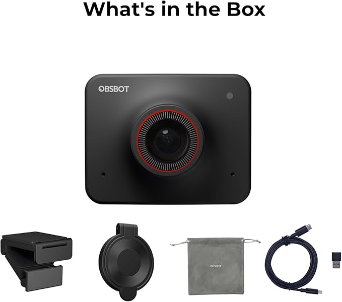 OBSBOT Meet AI-Powered 4K Webcam, AI Framing & Autofocus, Webcam with Microphone, Background Bokeh, 60 FPS, HDR Low-Light Correction, Beauty Mode, Webcam for PC, Streaming, Conference, Gaming, etc.