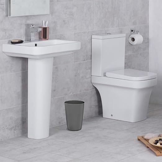 Mini Waste Basket - Durable Small Plastic Garbage Trash Can Bin - Lidless Open-Top Rectangular Slim Profile for Compact Spaces - Suitable for Home, Bathroom, Office, Bedroom, Kitchen and More, Grey