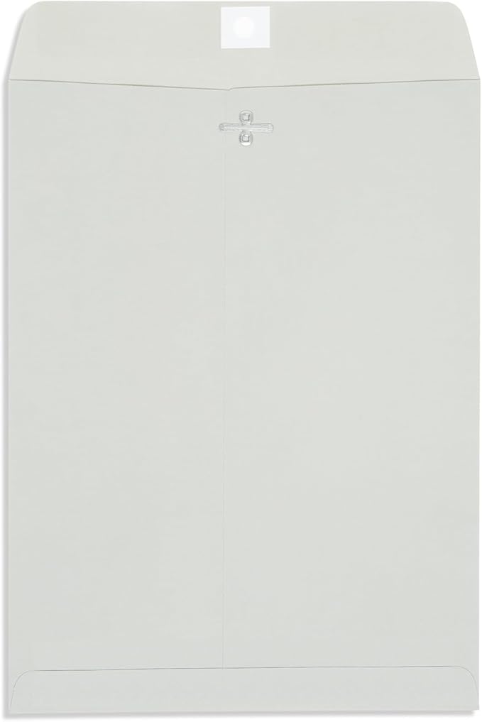 Blue Summit Clasp Envelopes, 10 x 13-Inch, Thick 28lb Gray Kraft Paper, Clasp with Gummed Seal, 100 Envelopes