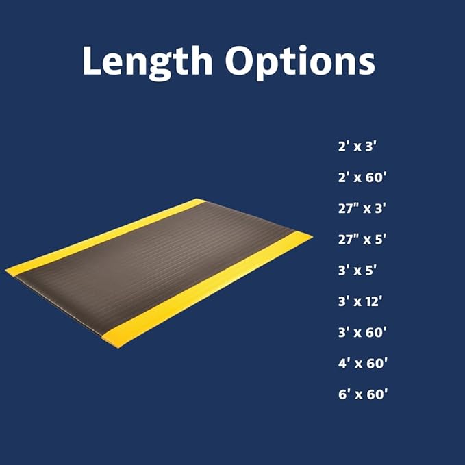 Notrax 410 Airug® 4' x 60' x 3/8" Anti Fatigue Mat, Enhanced Slip Resistance with Beveled Edges and Ribbed Surface, Ideal for Industrial and Commercial Workplaces, Black/Yellow, 410R0348BY