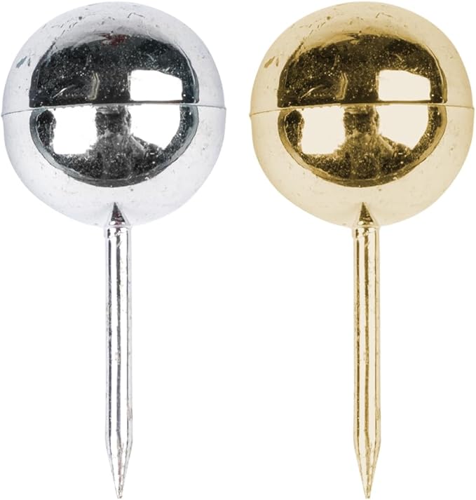 JAM PAPER Colorful Push Pins - Round Head Map Thumb Tacks - Silver & Gold Pushpins - 2 Packs of 100