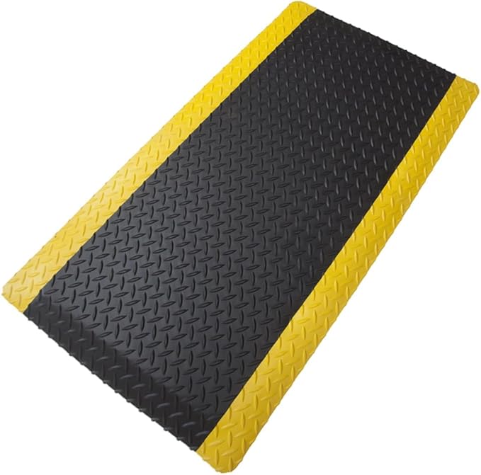 Rhino Mats, American Classic Diamond Anti-Fatigue Mats, Industrial Ergonomic Comfort Standing Mat for Work, Home, Garage, Office, Kitchen or Anywhere (Black/Yellow 1" Thick, 2 FT. x 9 FT.)